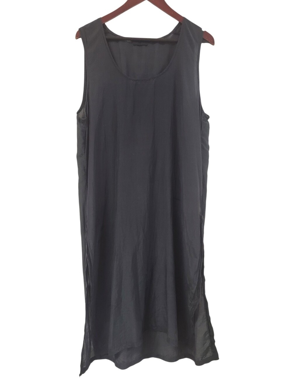 CP Shades Black Cotton Silk Sleevless Tank Dress Size Large Semi Sheer Lagenlook